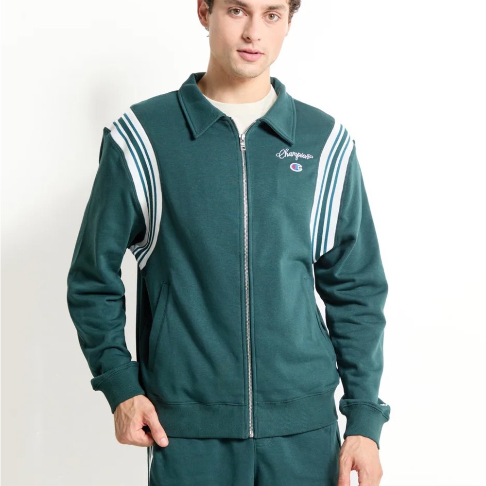 Champion Teal Track Suit Jacket and Shorts with White Stripes
